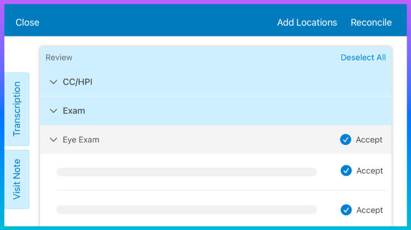 View of EncompassScribe showing how a provider can finalize content